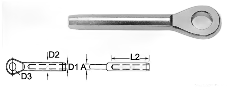 Terminale a pressare in acciaio inox AISI 316