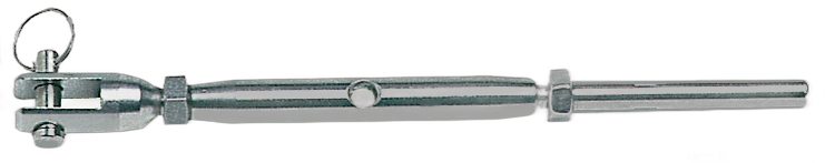 Tenditore tornito dalla barra con terminale a pressare su cavo inox