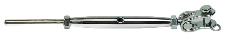 Tenditore con una forcella snodata e terminale a pressare