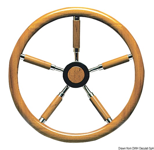 Timone con cerchio esterno in teak e razze rivestite in teak
